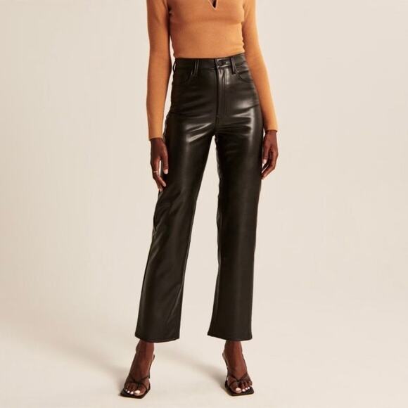 Abercrombie & Fitch Pants - Abercrombie & Fitch Ankle Straight High Rise Pants Black Faux Leather 27 4 Long
